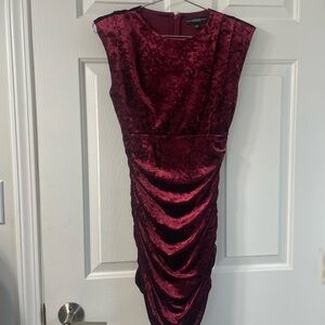 Guess Deep Red Velvet Midi Dress